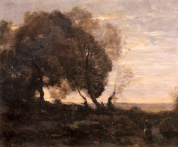 Jean-Baptiste-Camille Corot : Arbres Tordus Sur Une Crete (Soleil Couchant)